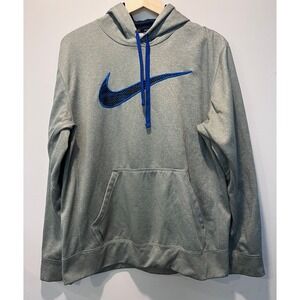 Nike Therma-FIT Hoodie Mens Medium Gray Blue Swoosh Pullover Sweatshirt